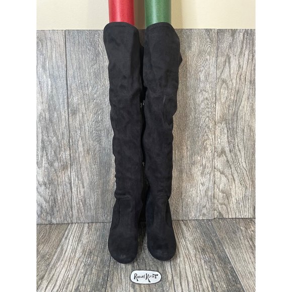 Material Girl Over the Knee High Black Velvet Stretch Boots Women size 5.5 - Picture 5 of 12